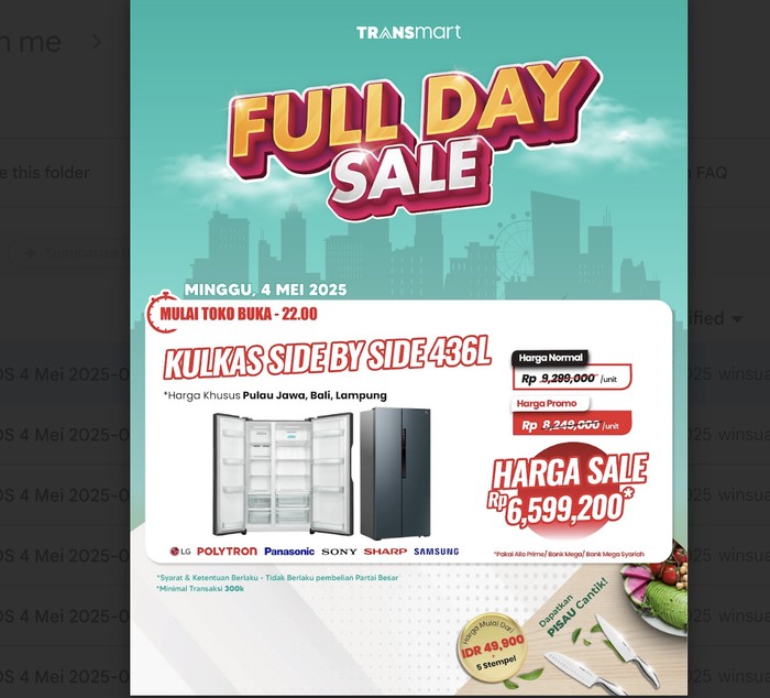 Buruan! Kulkas Side by Side 436L Harga Terjangkau Transmart