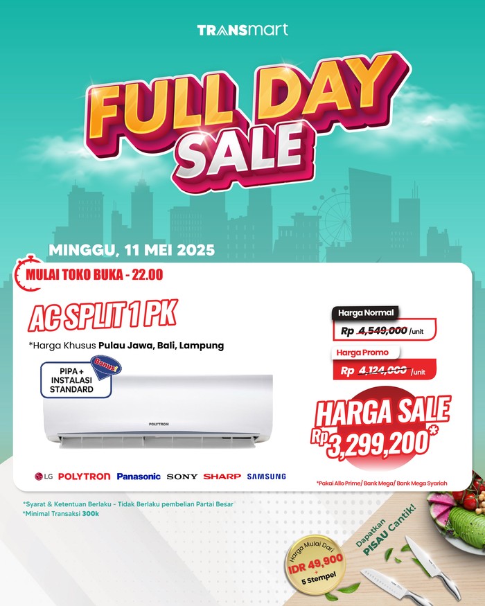Rebut AC Split 1 PK Murah, Diskon Besar Transmart!