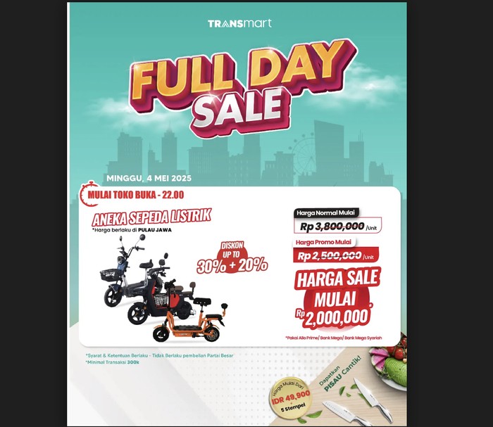 Serbu! Diskon Gila Sepeda Listrik 50% Hari Ini di Transmart